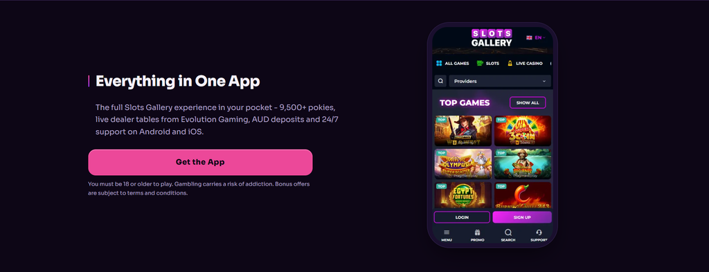 Promo code field waiting to be filled on the Slots Gallery sign-up page